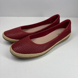 Clarks Danelly Adira Women's 12M Red Leather Perforated Espadrille Flats Slip-On